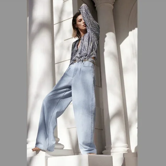 Zara Light Wash Wide-Leg Jeans - Size 6 - Picture 1 of 8